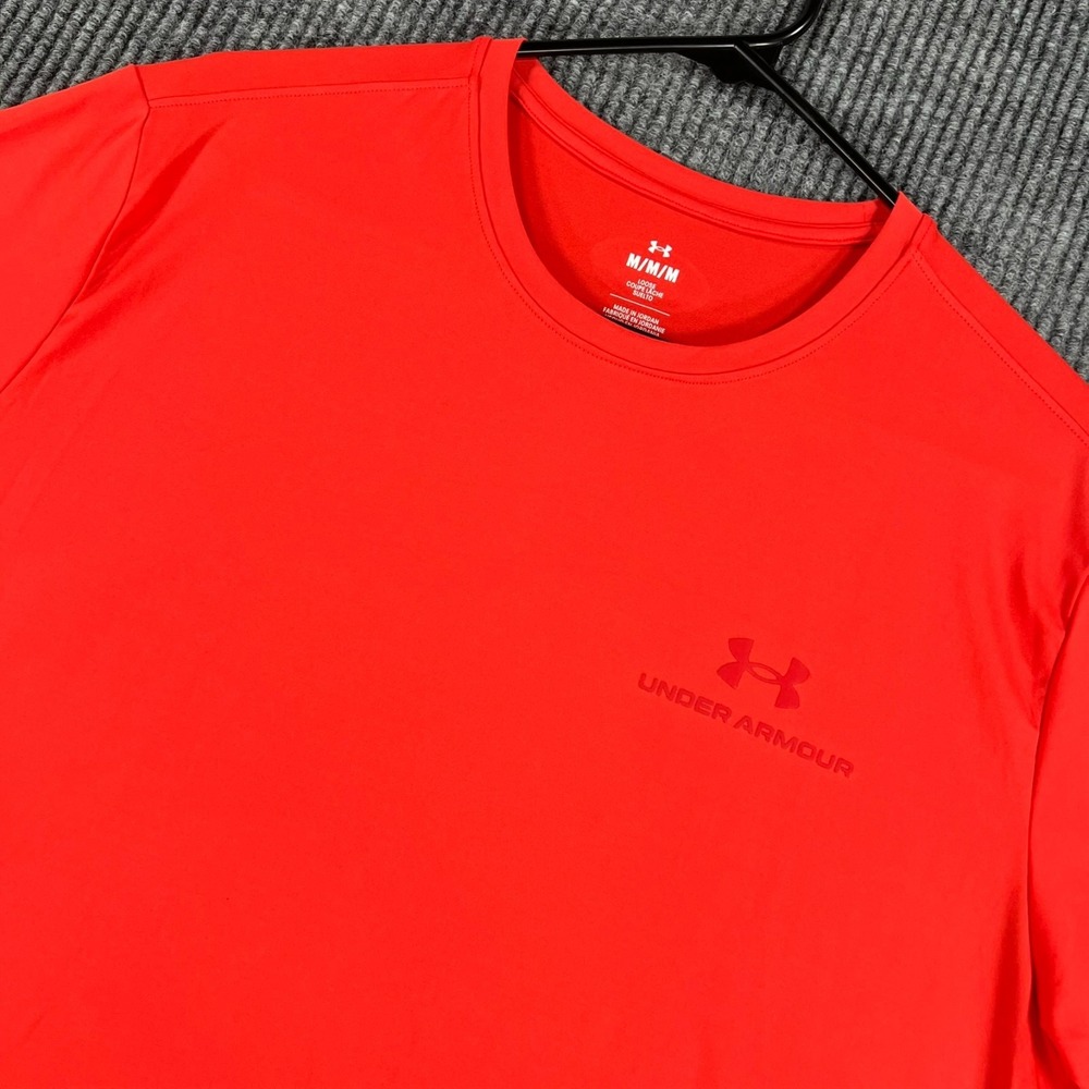 Under Armour Shirt Mens Medium Red Short Sleeve Rush Athletic Training Workout